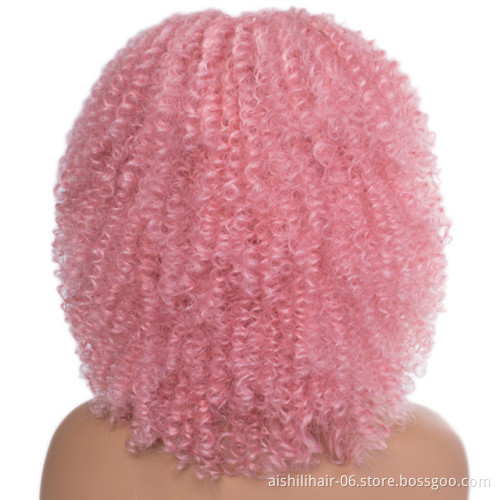 Heat resistant fiber pink short afor kinky curly wigs wholesale good quality synthetic hair wigs for black women
